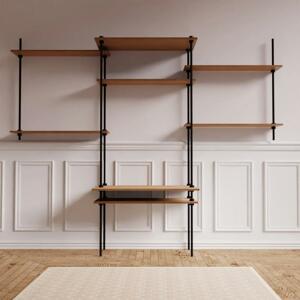 DECO - kombinace stolního a nástěnného regálového systému ze dřeva a kovu, 185x150x35/52,5 cm