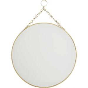 MADAM STOLTZ Závěsné kulaté zrcadlo Brass 30 cm, zlatá barva, sklo, kov