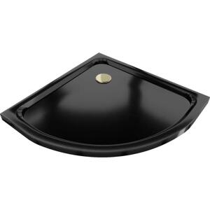 Mexen Flat polokulatá vanička do sprchového koutu slim 100 x 100 cm, Černá, sifon Zlatá - 41701010G
