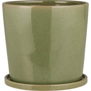 IB LAURSEN Kameninový květináč s podmiskou Saga Green 16 cm, zelená barva, keramika