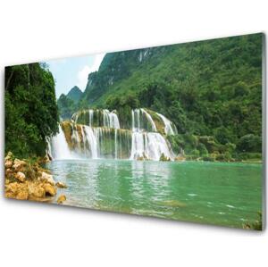 Obraz na skle Les Vodopád Krajina 120x60 cm