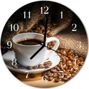 Skleněné hodiny kulaté káva fi 30 cm