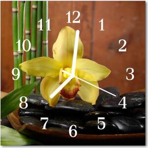 Nástenné skleněné hodiny Bambusová orchidej 30x30 cm