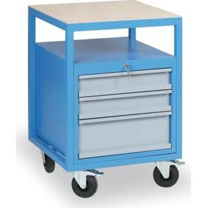 Pojízdný dílenský vozík na nářadí k pracovním stolům do dílny GÜDE, 3 zásuvky, 575 x 600 x 850 mm, modrá