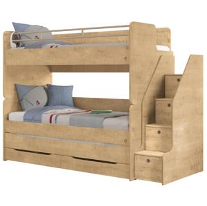 Čilek Patrová postel Mocha Studio pro 3 děti + matrace 90x200 cm s úložným prostorem (schody)