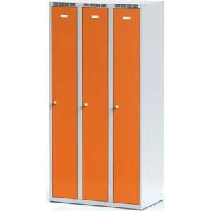 Alfa 3 Kovová šatní skříňka 3-dílná, oranžové dveře, otočný zámek