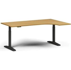 Výškově nastavitelný stůl, elektrický, 675-1325 mm, rohový pravý, deska 1800x1200 mm, černá podnož, buk