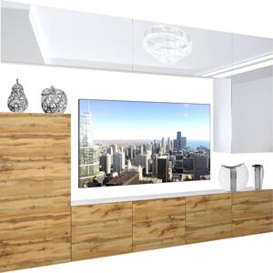 Obývací stěna Belini Premium Full Version bílý lesk / dub wotan + LED osvětlení Nexum 122