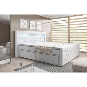 K&M postele Boxspring postel MENZOGNA s úložným prostorem a LED, 200×200 cm, bílá EKO kůže Velikost postele: 200 × 200 cm, Výběr matrace: Taštičková …