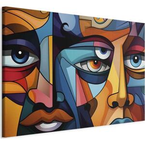 Obraz XXL Barevné tváře - geometrická kompozice ve stylu Picassa