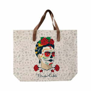 Plátěná taška s uchem z imitace kůže Madre Selva Frida Skull, 55 x 40 cm