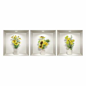 Sada 3 3D samolepek na zeď Ambiance Yellow Flowers