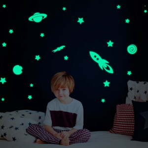 Sada nástěnných dětských svítících samolepek Ambiance Rockets Stars and Planets