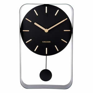Černé nástěnné hodiny s kyvadlem Karlsson Charm, výška 32,5 cm