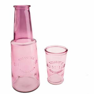 Růžová skleněná karafa se sklenicí, 800 ml