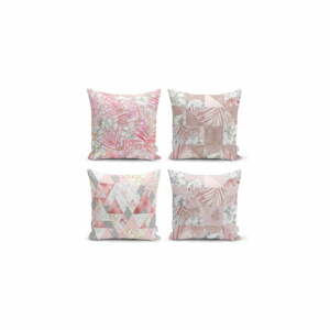 Sada 4 dekorativních povlaků na polštáře Minimalist Cushion Covers Pink Leaves, 45 x 45 cm