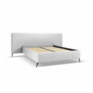 Světle šedá čalouněná dvoulůžková postel s úložným prostorem a roštem 180x200 cm Walter – Milo Casa