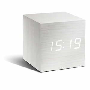 Bílý budík s bílým LED displejem Gingko Cube Click Clock