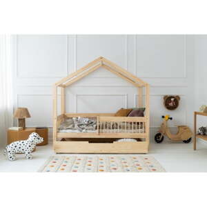 Domečková dětská postel z borovicového dřeva s úložným prostorem a výsuvným lůžkem v přírodní barvě 80x190 cm Mila RMW – Adeko