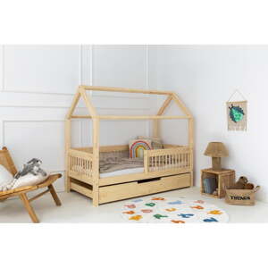 Domečková dětská postel z borovicového dřeva s úložným prostorem a výsuvným lůžkem v přírodní barvě 80x160 cm Mila MBW – Adeko