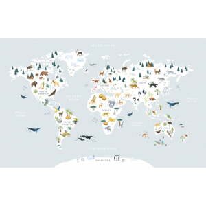 Dětská tapeta 400 cm x 248 cm Animals World Map – Lilipinso