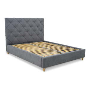 Šedá čalouněná dvoulůžková postel s úložným prostorem a roštem 160x200 cm Bee – Scandic