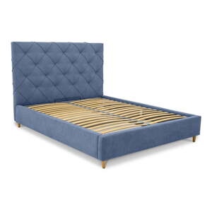 Modrá čalouněná dvoulůžková postel s úložným prostorem a roštem 180x200 cm Bee – Scandic