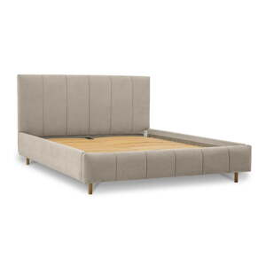 Béžová čalouněná dvoulůžková postel s úložným prostorem a roštem 160x200 cm Zee – Scandic