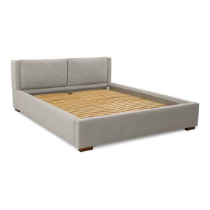 Světle šedá čalouněná dvoulůžková postel s úložným prostorem a roštem 180x200 cm Dreamer – Scandic